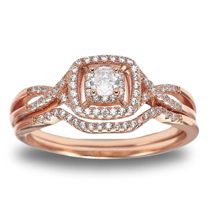 Bridal Set for Women Halo CZ Plated Gold Engagement Rings