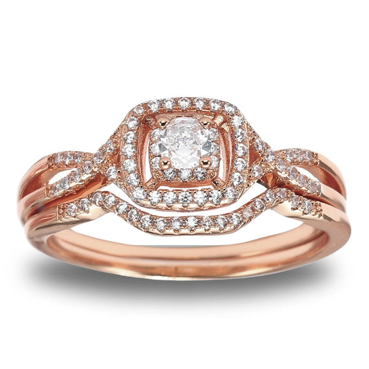 Bridal Set for Women Halo CZ Plated Gold Engagement Rings