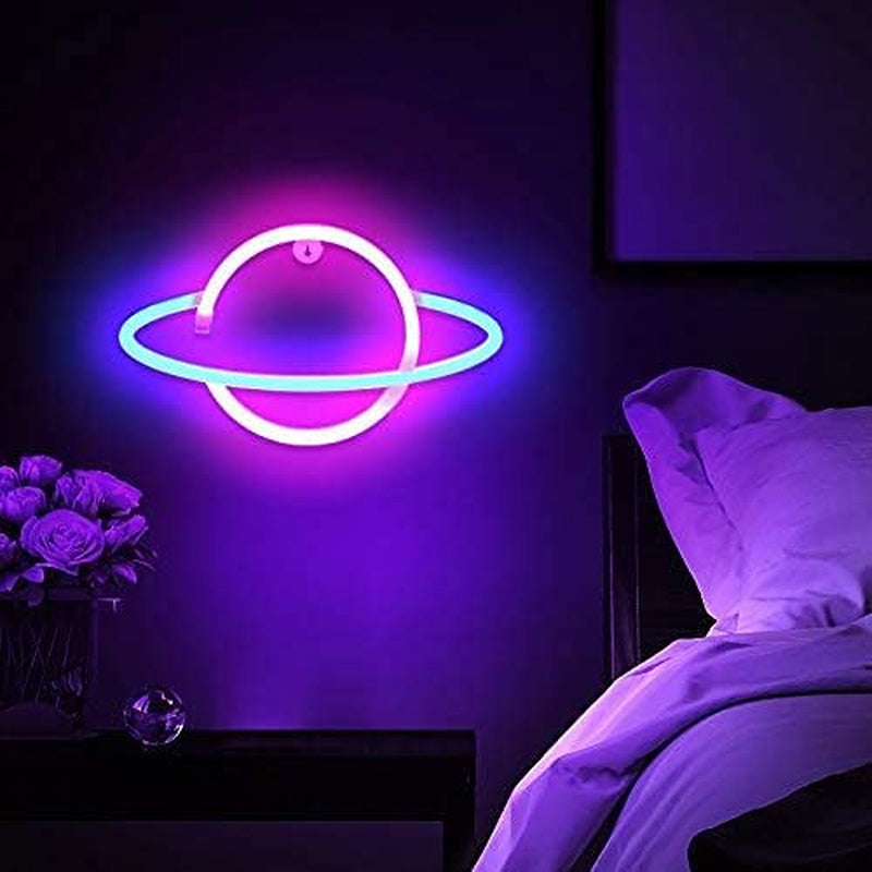 Planet Neon Sign - USB Powered Saturn LED Light with On/Off Switch, Planet Led Sign for Wall Decor - Aesthetic Hanging Saturn Neon Light for Bedroom, Gaming Room