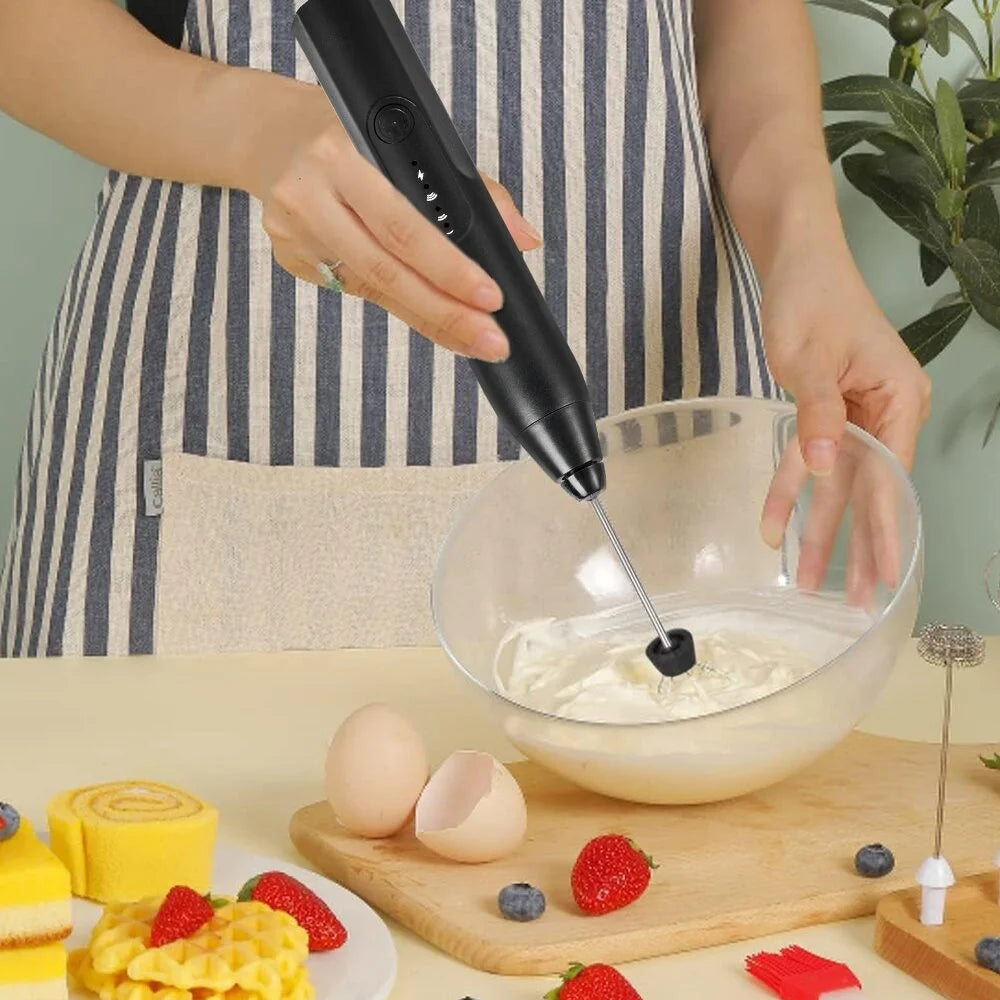 Electric Milk Frother Handheld Milk Foamer with Coffee Frother 3 Speeds Milk Whisk 2 in 1 Egg Beater Perfect for Coffee, Latte, Cappuccino, Black