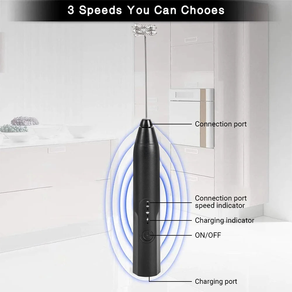 Electric Milk Frother Handheld Milk Foamer with Coffee Frother 3 Speeds Milk Whisk 2 in 1 Egg Beater Perfect for Coffee, Latte, Cappuccino, Black