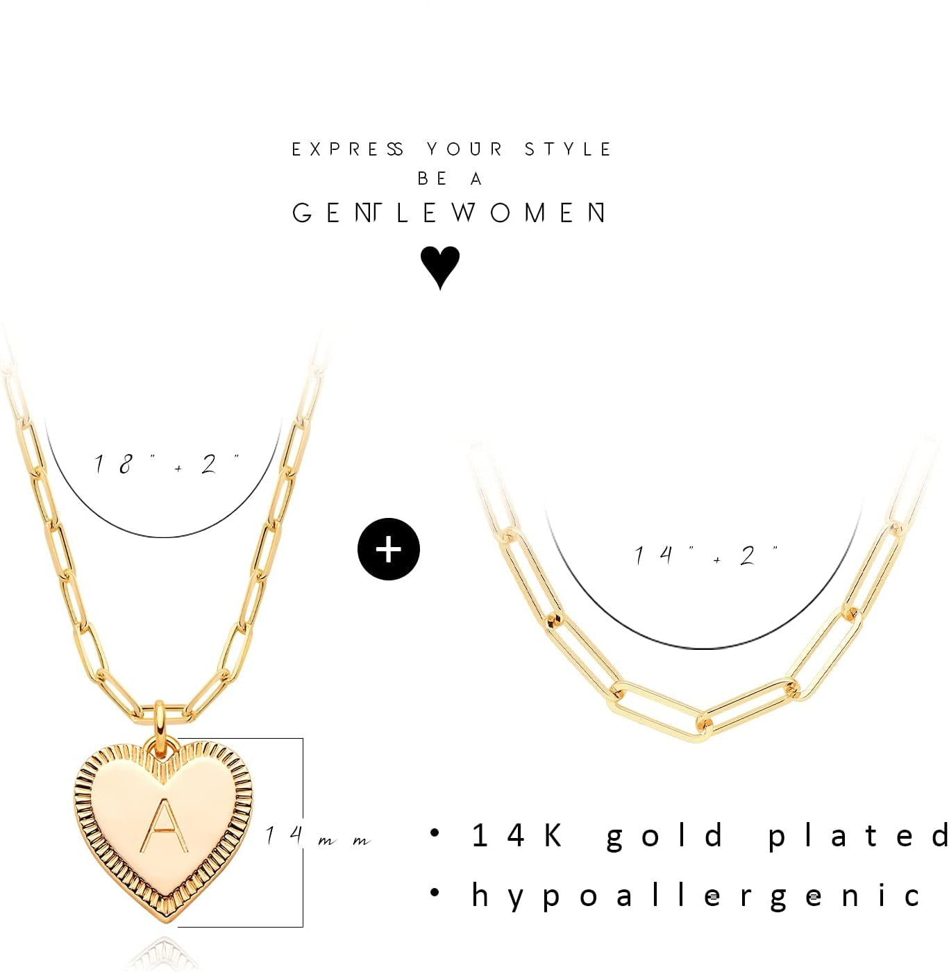 Gold Heart Necklace for Women Layered Initial Pendant Necklace Paperclip Gold Chain Aesthetic Jewelry Personalized 14K Gold Plated Necklaces