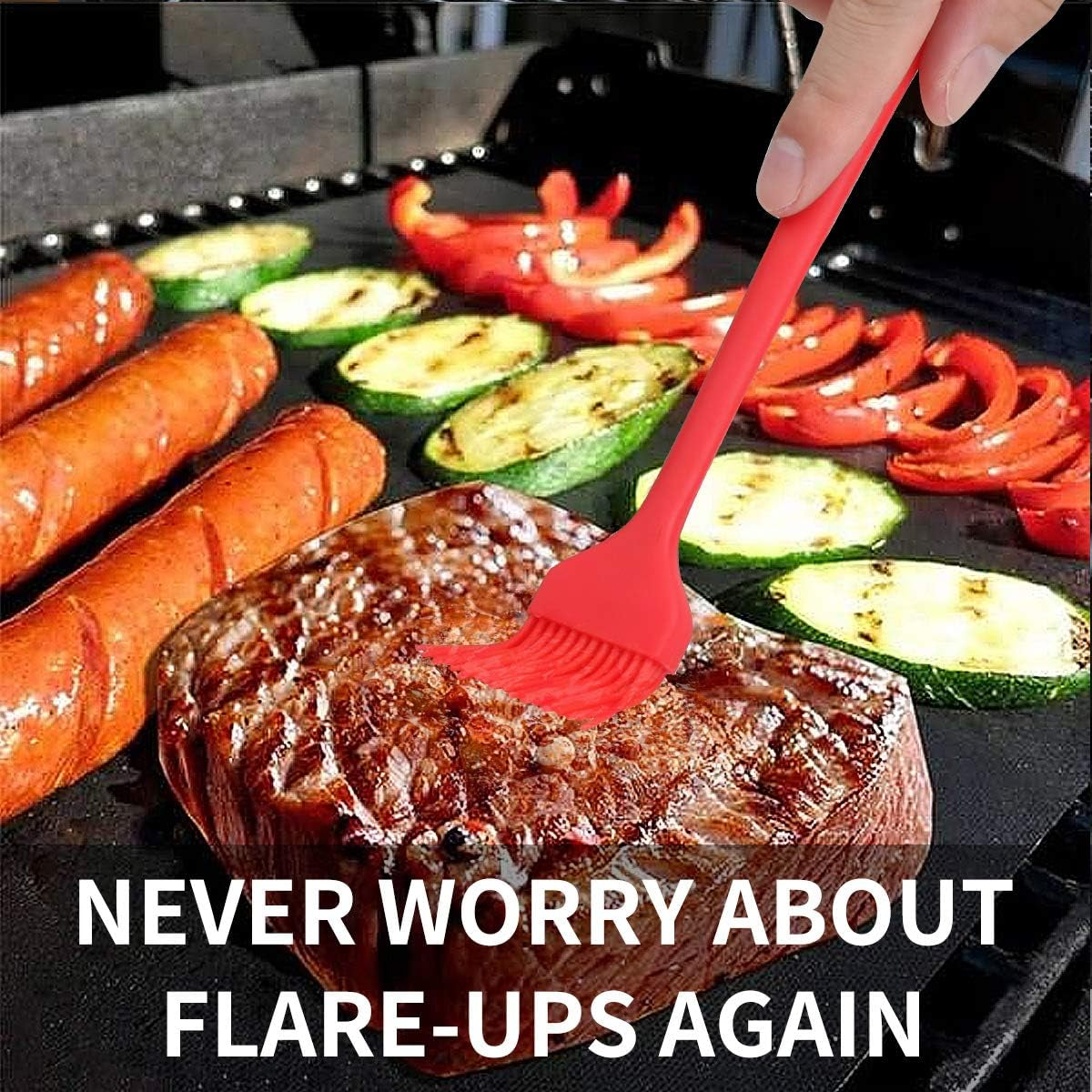BBQ Gloves/Bbq Claws/Meat Thermometer and Silicone Brush Superior Value Premium Set (4Pcs Set) - Heat Resistant/Non-Slip/Safe/Cooking/Grilling Silicone Gloves for Indoor & Outdoor (Orange)