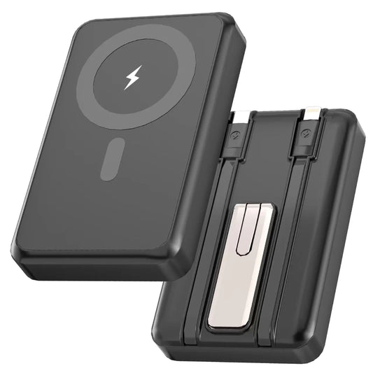 Magnetic Power Bank, 10000Mah Wireless Portable Charger with 22.5W Fast Charging, Magsafe Battery Pack with Built-In USB-C Cable and Adjustable Stand, for Iphone 16/15/14 All Series-Black
