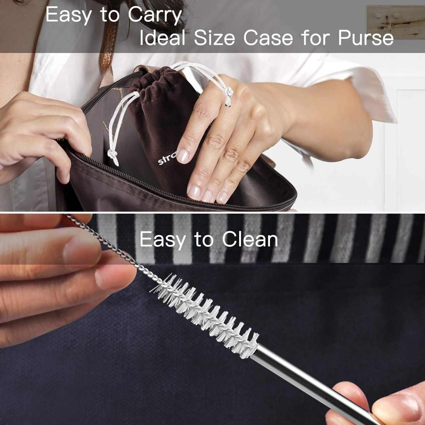 16 Pack Reusable Stainless Steel Straws with Silicone Tips Metal Drinking Straws