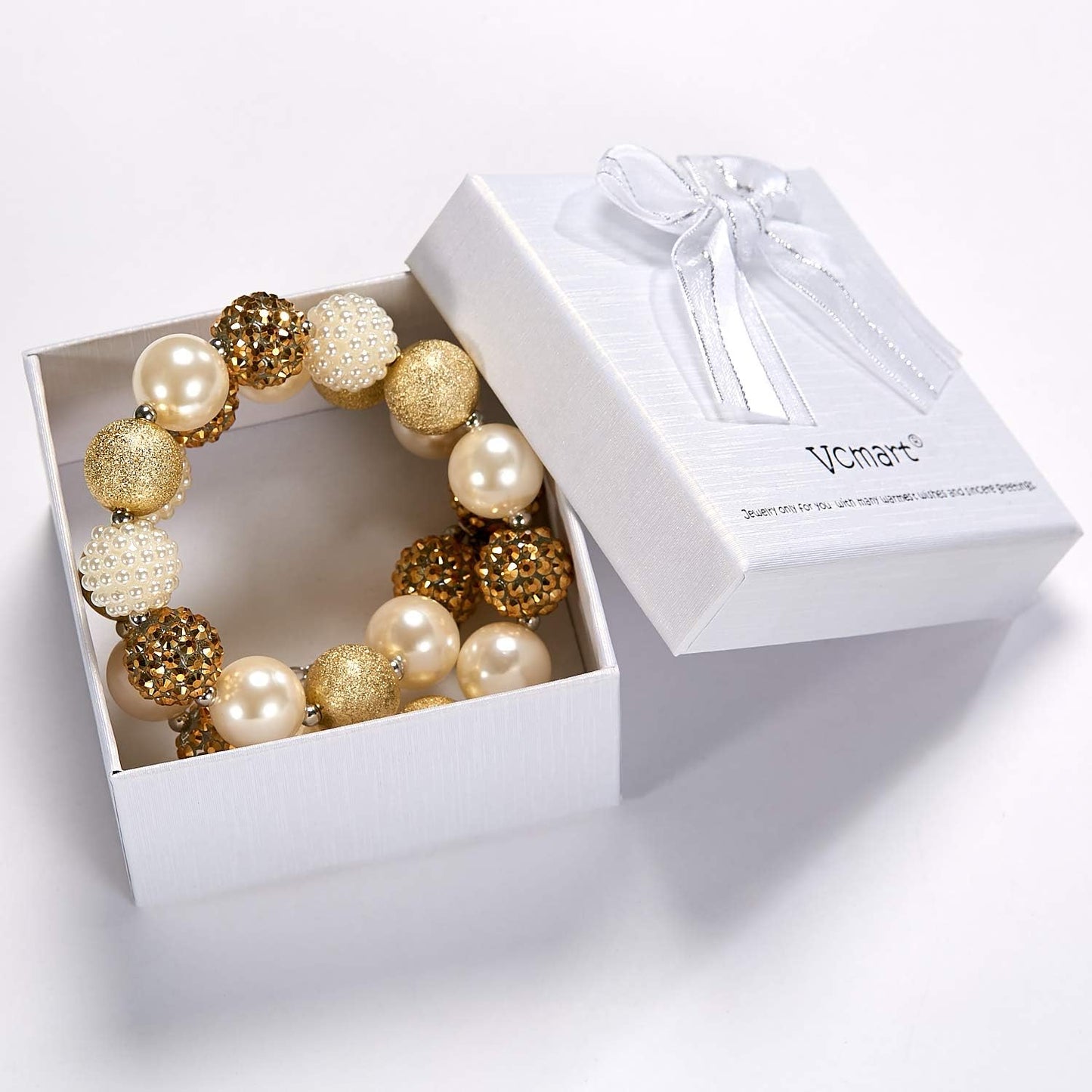 Girls Gold Chunky Bubblegum Beaded Necklace & Bracelet Set as Gifts