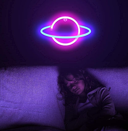 Planet Neon Sign - USB Powered Saturn LED Light with On/Off Switch, Planet Led Sign for Wall Decor - Aesthetic Hanging Saturn Neon Light for Bedroom, Gaming Room
