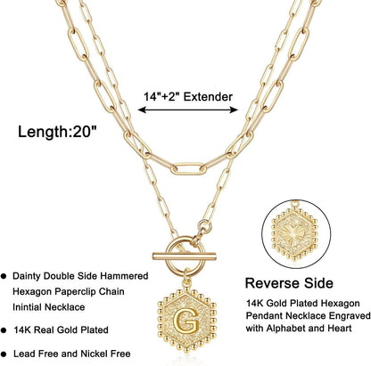 Layered Gold Necklaces for Women - 14K Gold Plated Silver Rose Gold Paperclip Chain Necklace Initial Necklaces for Women Toggle Clasp Layered Necklace Jewelry