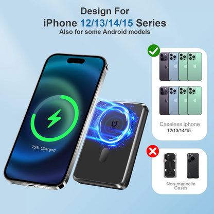 Magnetic Power Bank, 10000Mah Wireless Portable Charger with 22.5W Fast Charging, Magsafe Battery Pack with Built-In USB-C Cable and Adjustable Stand, for Iphone 16/15/14 All Series-Black