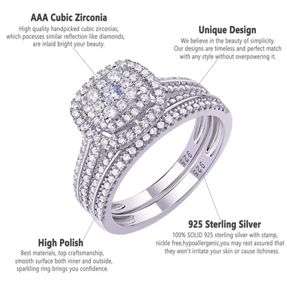 Newshe Engagement Rings for Women Wedding Ring Set 925 Sterling Silver Band round Cz 1.6Ct Size 9