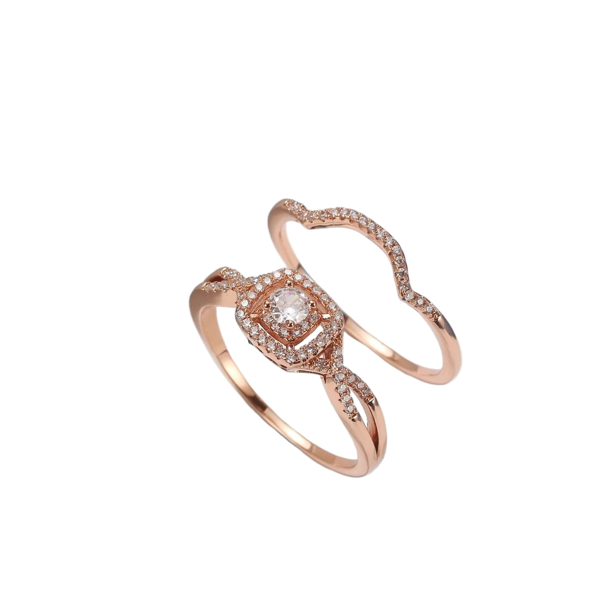 Bridal Set for Women Halo CZ Plated Gold Engagement Rings